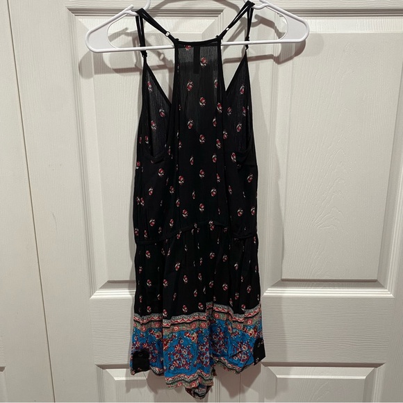 XHILARATION Women’s Floral Romper / Cover Up - black & multi-colored, size S - Picture 4 of 5